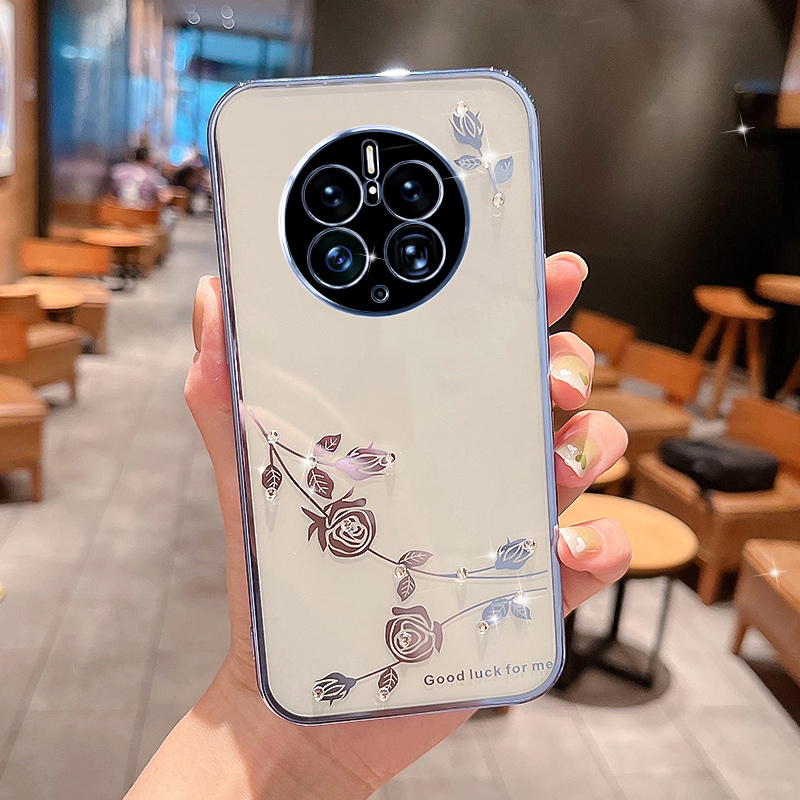 

Drop-sof-weich-tpu-telefonabdeckung Für Huawei Mate 50 Pro 4G, Blumenmuster Strass-dekor Elektroplatten Smartphone-hülle - Blau, Huawei Mate 50 Pro 4G