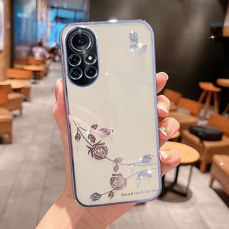 

Blumenmuster Rückenhülle Für Huawei Nova 8 Pro 5G Strassdekor TPU Elektroplierende Telefonhülle - Blau, Huawei nova 8 Pro 5G