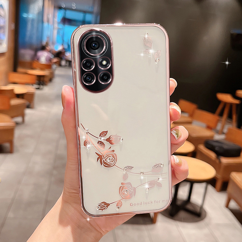 

Blumenmuster Rückenhülle Für Huawei Nova 8 Pro 5G Strassdekor TPU Elektroplierende Telefonhülle - Roségold, Huawei nova 8 Pro 5G