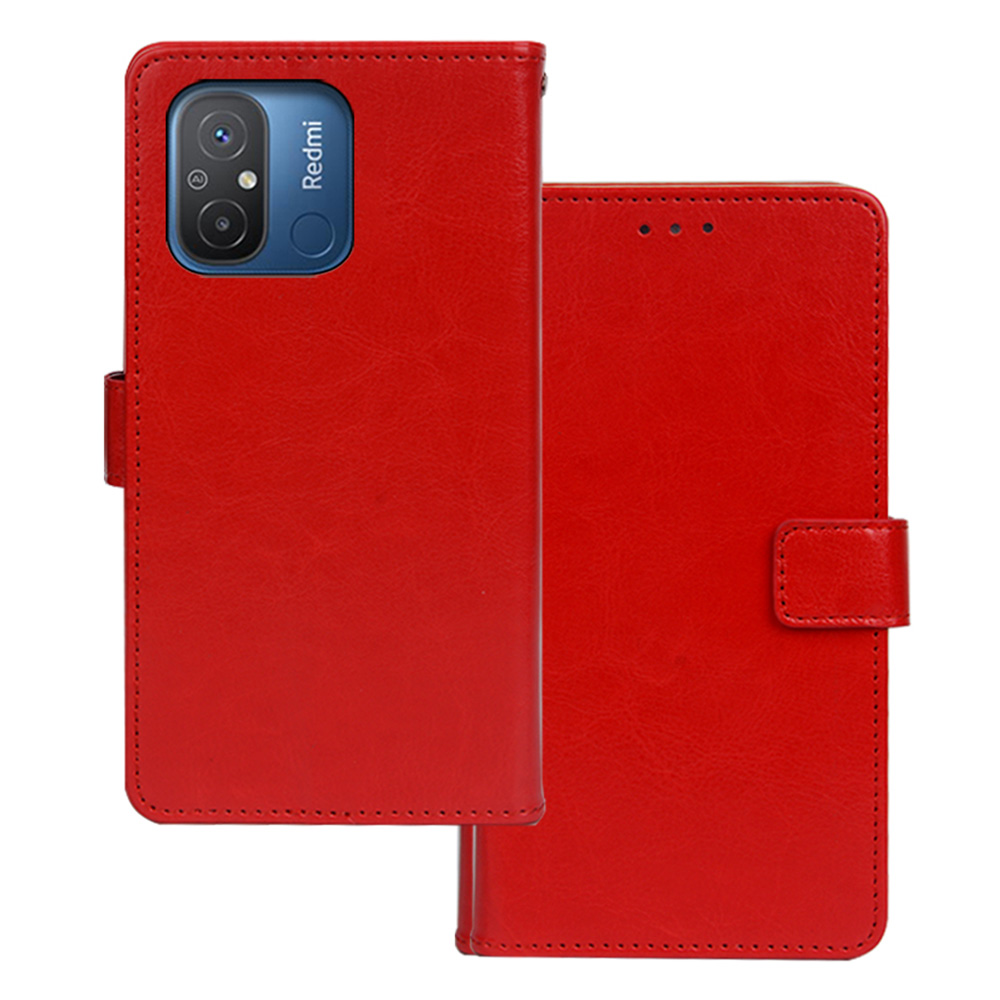 

Idewei Für Xiaomi Redmi 12c 4G Magnetic Close Wallet Wective Phone Hülle Crazy Horse Textur Stand PU Leder Anti-scratch Flip Telefonabdeckung - Rot, Xiaomi Redmi 12C 4G