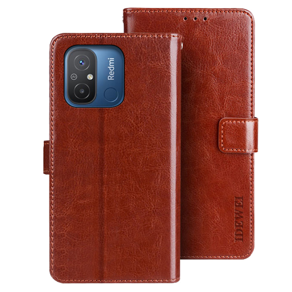 

Idewei Flip Anti-drop-telefonabdeckung Für Xiaomi Redmi 12c 4G, Verrückte Pferdestruktur PU Leder Flip Wallet With Mit Ständer - Braun, Xiaomi Redmi 12C 4G