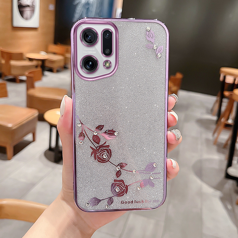 

Strassblüter Mustergehäuse Für Oppo Find X5, Glitzerpulverelektroplierende TPU -telefonabdeckung - Violett, Oppo Find X5