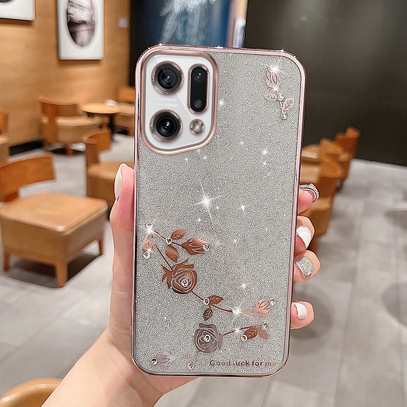 

Strassblüter Mustergehäuse Für Oppo Find X5, Glitzerpulverelektroplierende TPU -telefonabdeckung - Roségold, Oppo Find X5