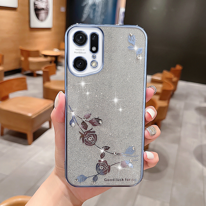 

Strass -tpu -telefonkoffer Für Oppo Find X5 Pro 5G, Elektroplierendes Blütenmuster Glitzerpulverschutzabdeckung - Blau, Oppo Find X5 Pro