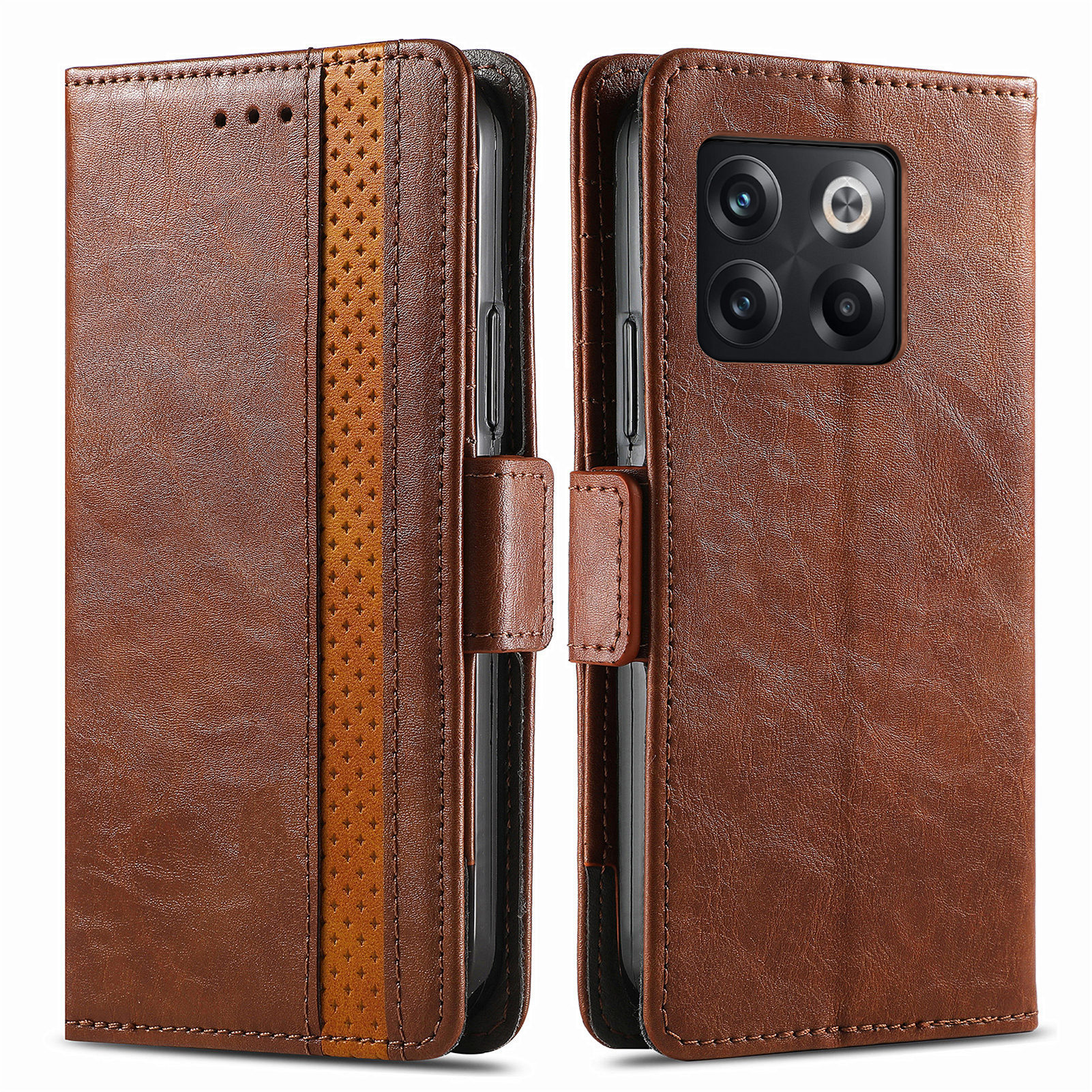 

Caseneo 002 -serie Für OnePlus 10T 5G / Ace Pro 5G RFID Blockierende Lederhülle Business Spleißstil Phone Stand Wallet Deckung - Dunkelbraun, OnePlus 10T 5G