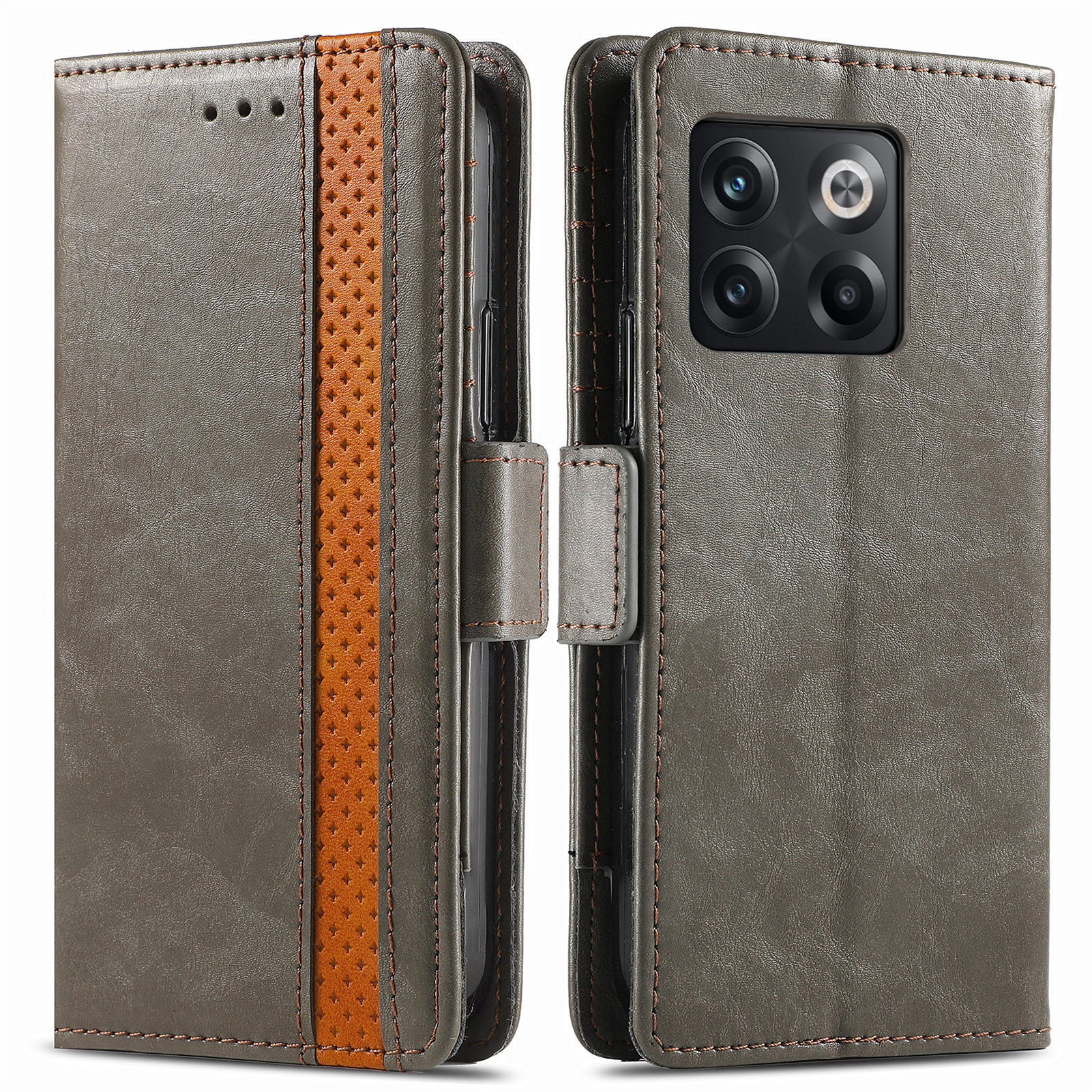 

Caseneo 002 -serie Für OnePlus 10T 5G / Ace Pro 5G RFID Blockierende Lederhülle Business Spleißstil Phone Stand Wallet Deckung - Grau, OnePlus 10T 5G