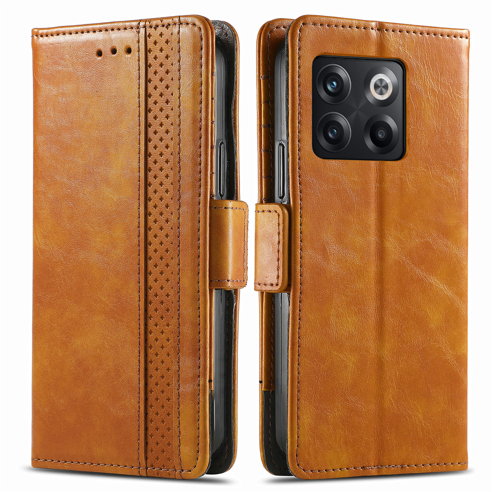 

Caseneo 002 -serie Für OnePlus 10T 5G / Ace Pro 5G RFID Blockierende Lederhülle Business Spleißstil Phone Stand Wallet Deckung - Hellbraun, OnePlus 10T 5G