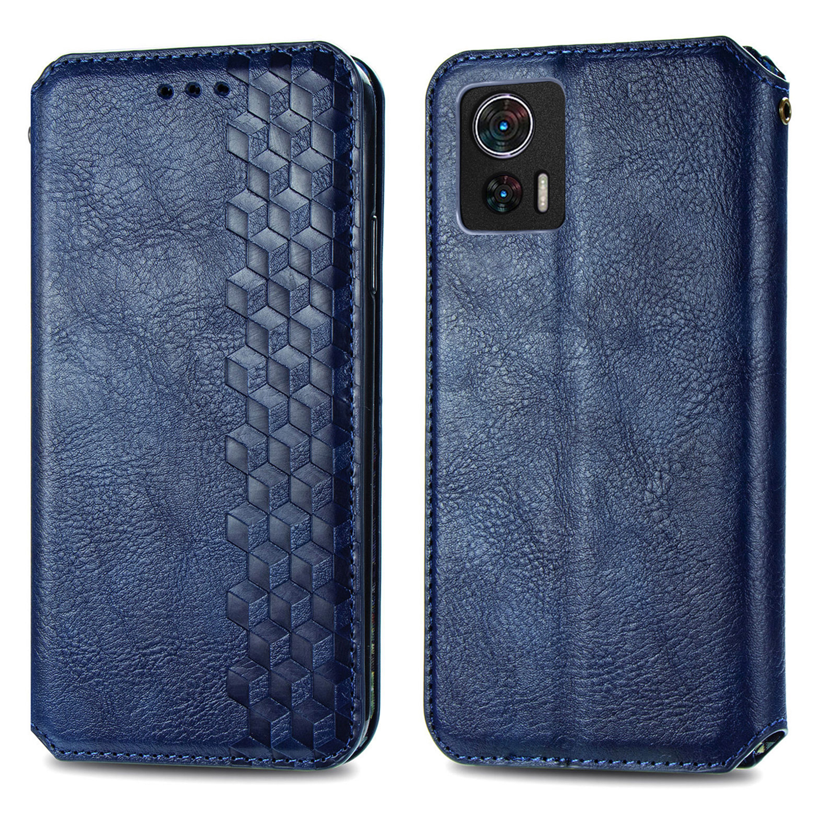 

Für Motorola Edge 30 Neo 5G / Kante 30 Lite 5G Telefon Hülle Brieftasche Magnetisch Automatisch Absorbiertem Rhombus-lederfaltabdeckung - Blau, Motorola Edge 30 Neo 5G
