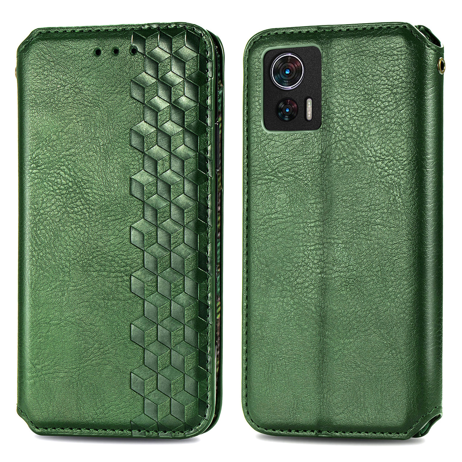 

Für Motorola Edge 30 Neo 5G / Kante 30 Lite 5G Telefon Hülle Brieftasche Magnetisch Automatisch Absorbiertem Rhombus-lederfaltabdeckung - Grün, Motorola Edge 30 Neo 5G