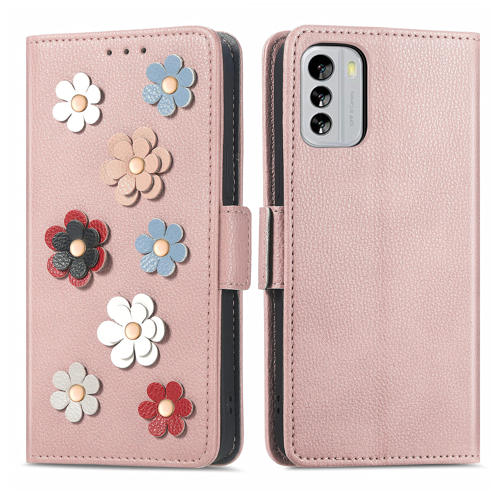 

Für Nokia G60 5G PU Leder Flip Folio Hülle Schockdicht TPU Innenschalen Brieftasche Telefonabdeckung Mit 3D -blumendekoration - Roségold, Nokia G60 5G
