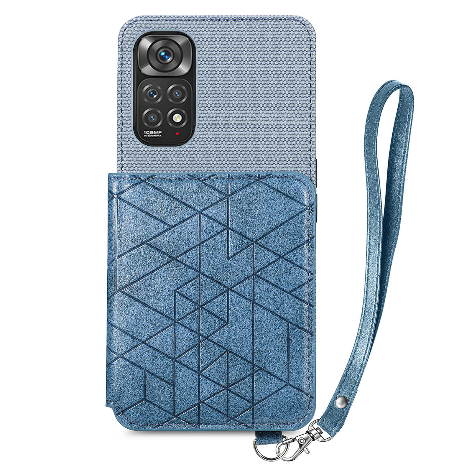 

Schocksicheres Telefonfall Für Xiaomi Redmi Note 11 4G (Qualcomm) / Redmi Note 11s 4G, Kickstand Geometrie Eingeprägter Brieftaschen -telefonabdeckung Mit Riemen - Blau, Xiaomi Redmi Note 11 4G (Qualcomm)