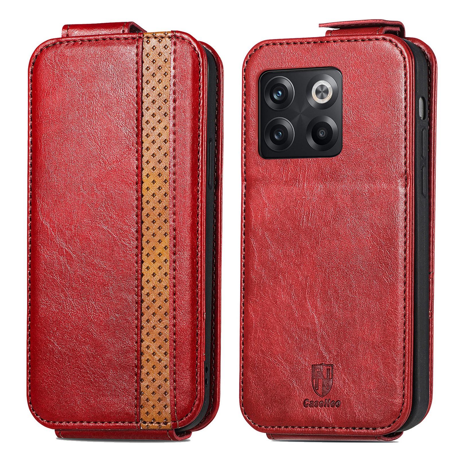 

Caseneo 003 -serie Für OnePlus 10T 5G / Ace Pro 5G Handy Case Stand Card Halter Drop Schutz Spleißstil PU Leder Flip Telefonabdeckung - Rot, OnePlus 10T 5G