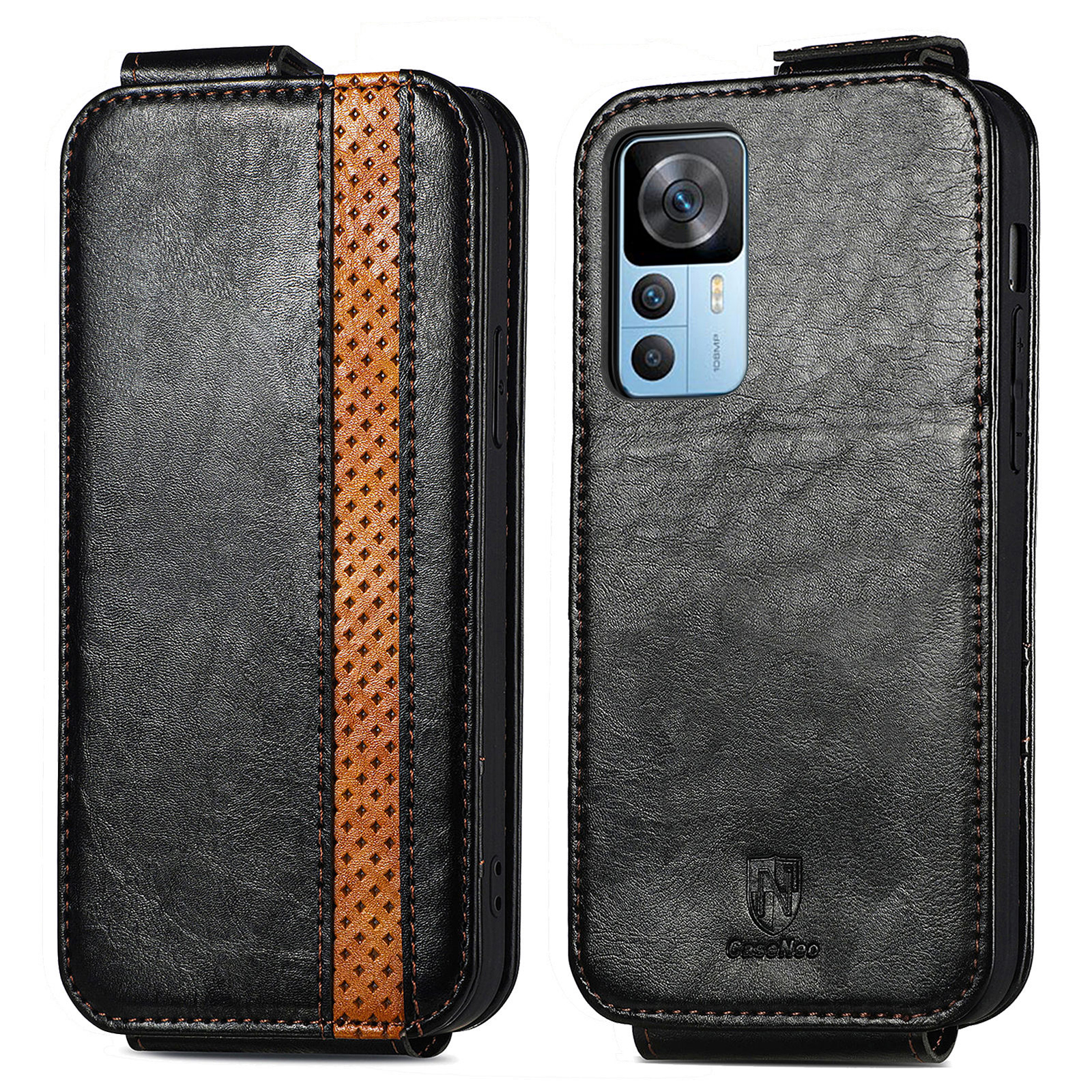 

Caseneo 003 -serie Für Xiaomi 12t 5G / Redmi K50 Ultra 5G Spleißstil PU Leder Vertikaler Flip -ständer -kartonhalter -telefonabdeckung - Schwarz, Xiaomi 12T 5G
