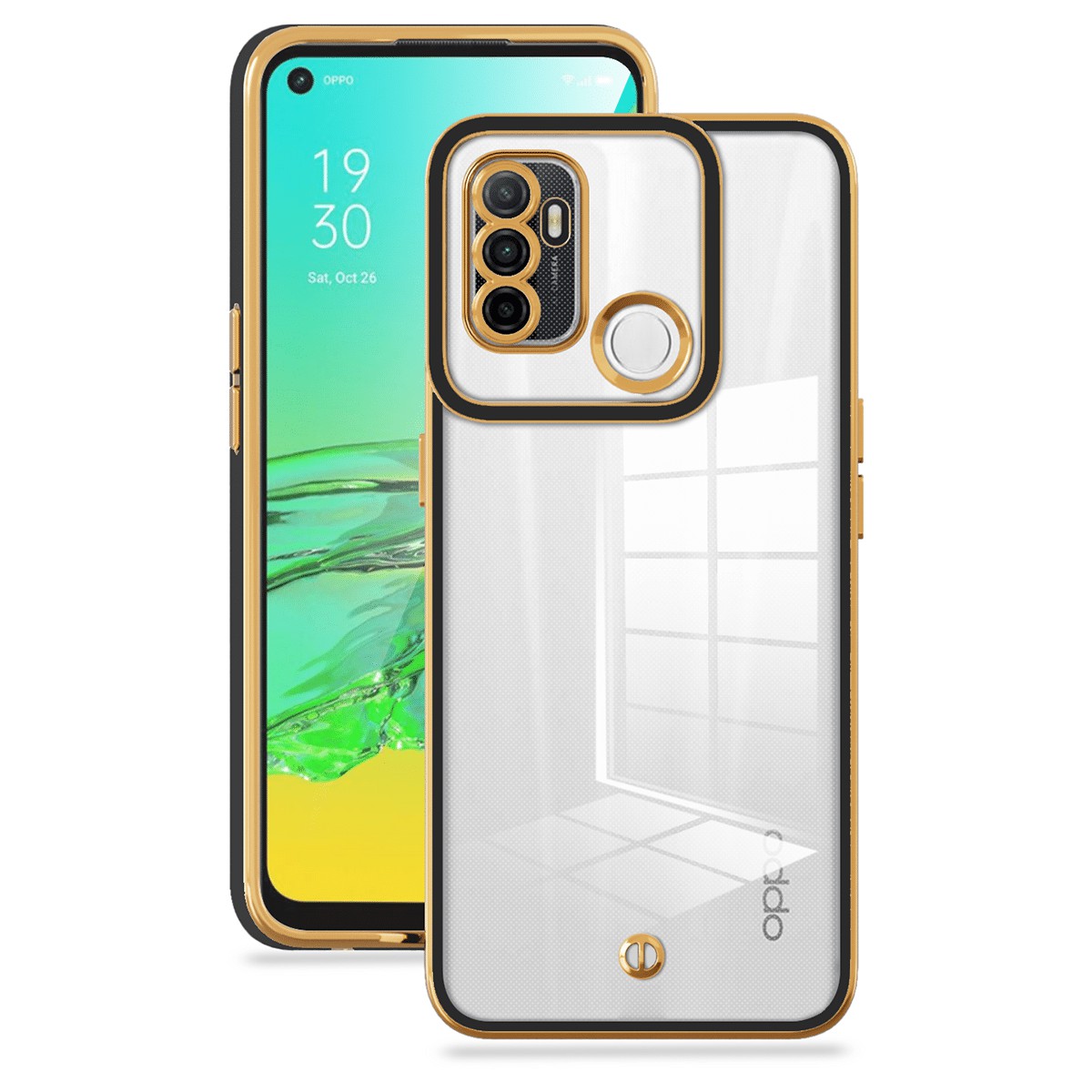 

Für Oppo A53s 4G / A53 (2020) Transparente Tpu-anti-drop-rückdeckdecke Stylish Electroplated Mobile Hülle - Schwarz, Oppo A53s 4G