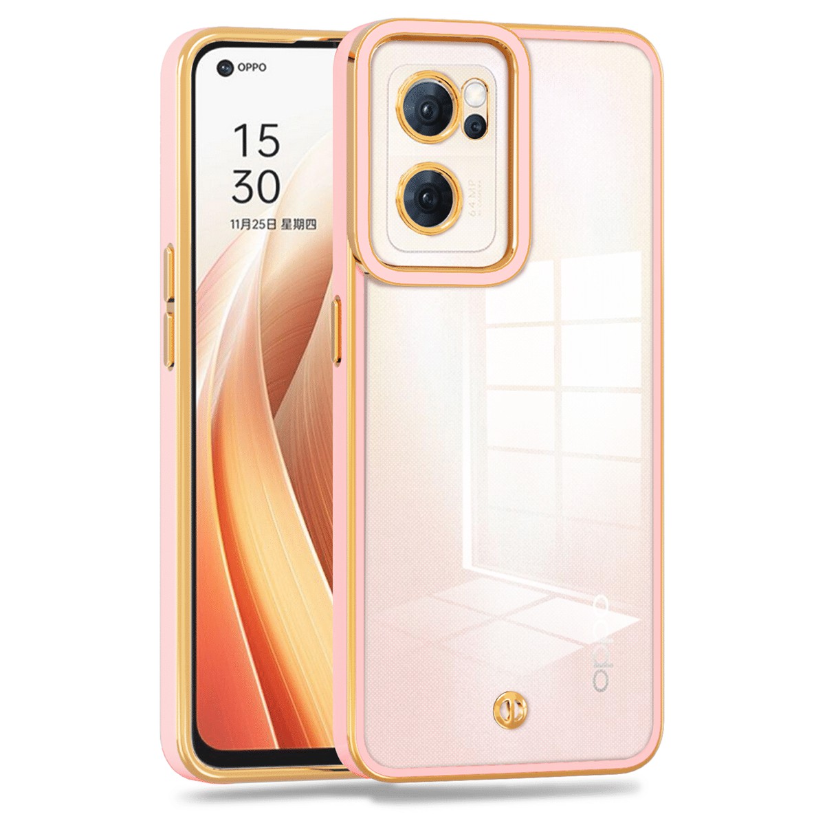 

Für Oppo Reno7 5G (global) Transparent Weiche Tpu-schutzabdeckung Elektroplatiertes Drop-proof-rückenfall - Rosa, Oppo Reno7 5G (Global)