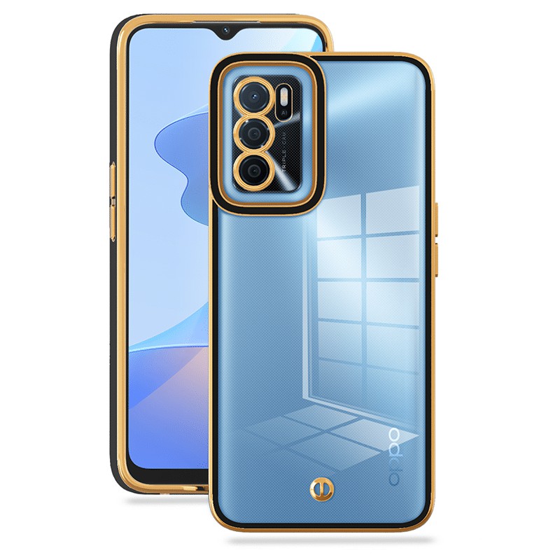 

Für Oppo A16 / A54s / A16s Transparente Weiche TPU -rückzugabdeckung Elektroplattiertes Schocksicheres Schutzhülle - Schwarz, Oppo A16