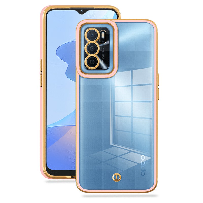 

Für Oppo A16 / A54s / A16s Transparente Weiche TPU -rückzugabdeckung Elektroplattiertes Schocksicheres Schutzhülle - Rosa, Oppo A16