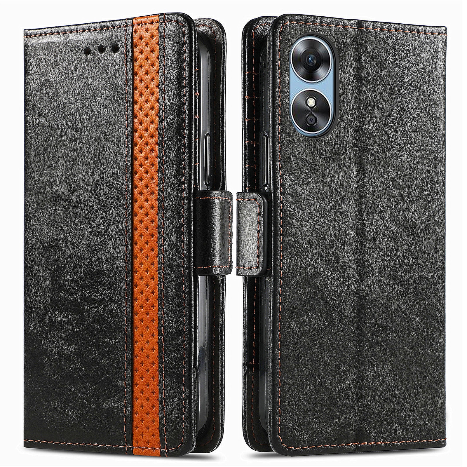 

Caseneo 002-serie Für Oppo A17 4G Business Spleißstil Anti-kratzer Telefon Flip Wallet Hülle Stech - Schwarz, Oppo A17 4G
