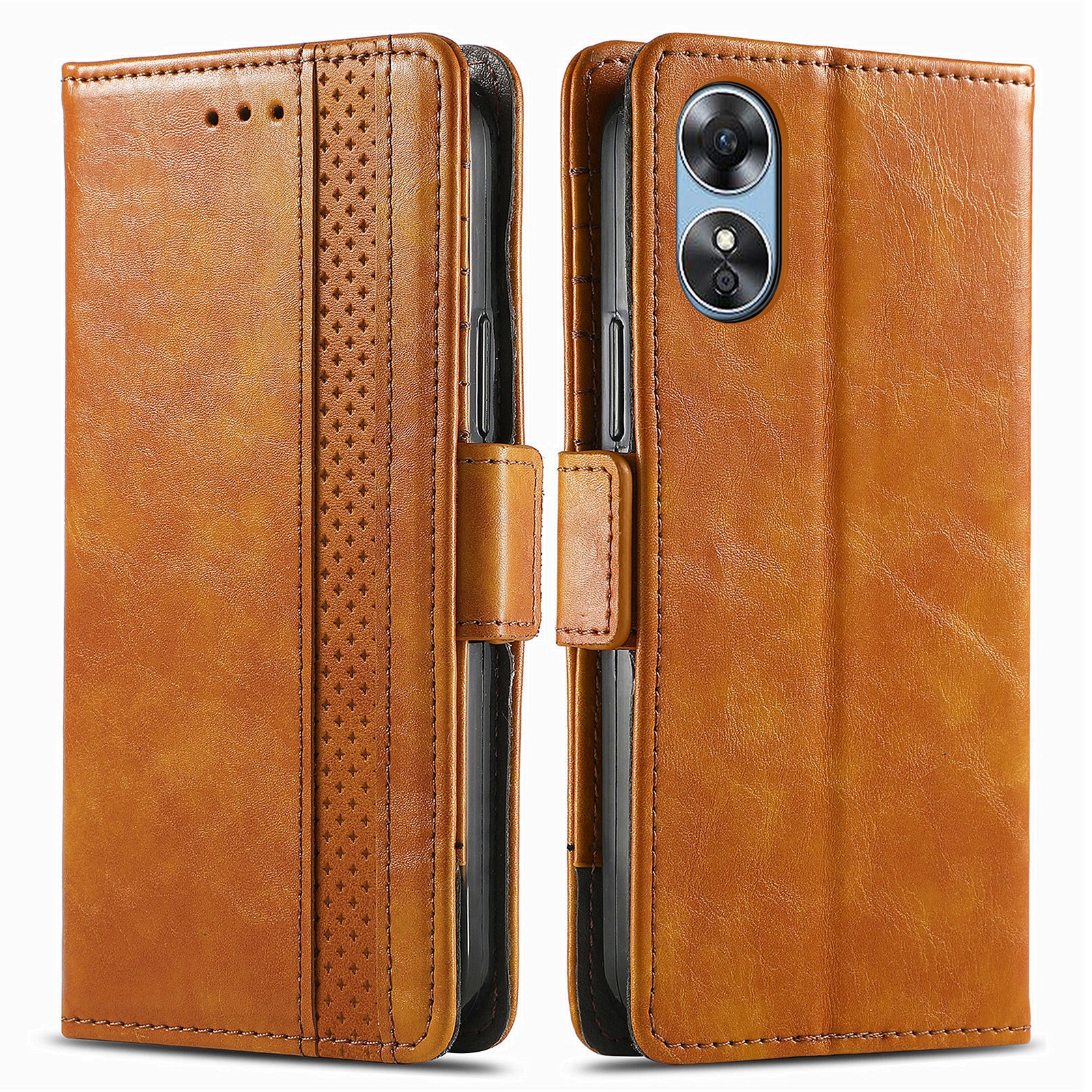 

Caseneo 002-serie Für Oppo A17 4G Business Spleißstil Anti-kratzer Telefon Flip Wallet Hülle Stech - Hellbraun, Oppo A17 4G