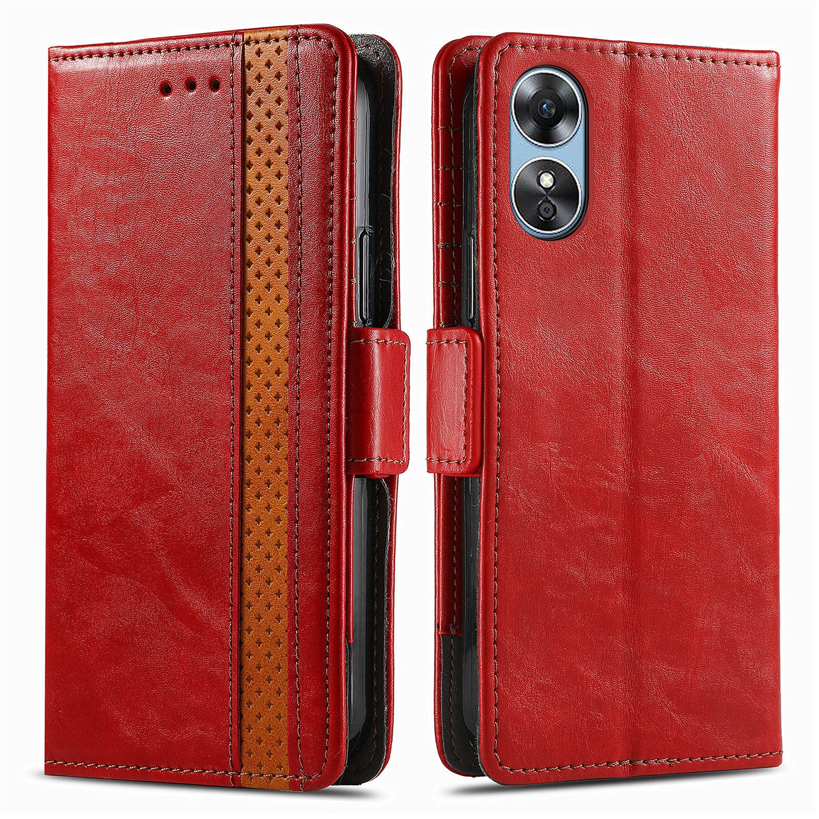 

Caseneo 002-serie Für Oppo A17 4G Business Spleißstil Anti-kratzer Telefon Flip Wallet Hülle Stech - Rot, Oppo A17 4G