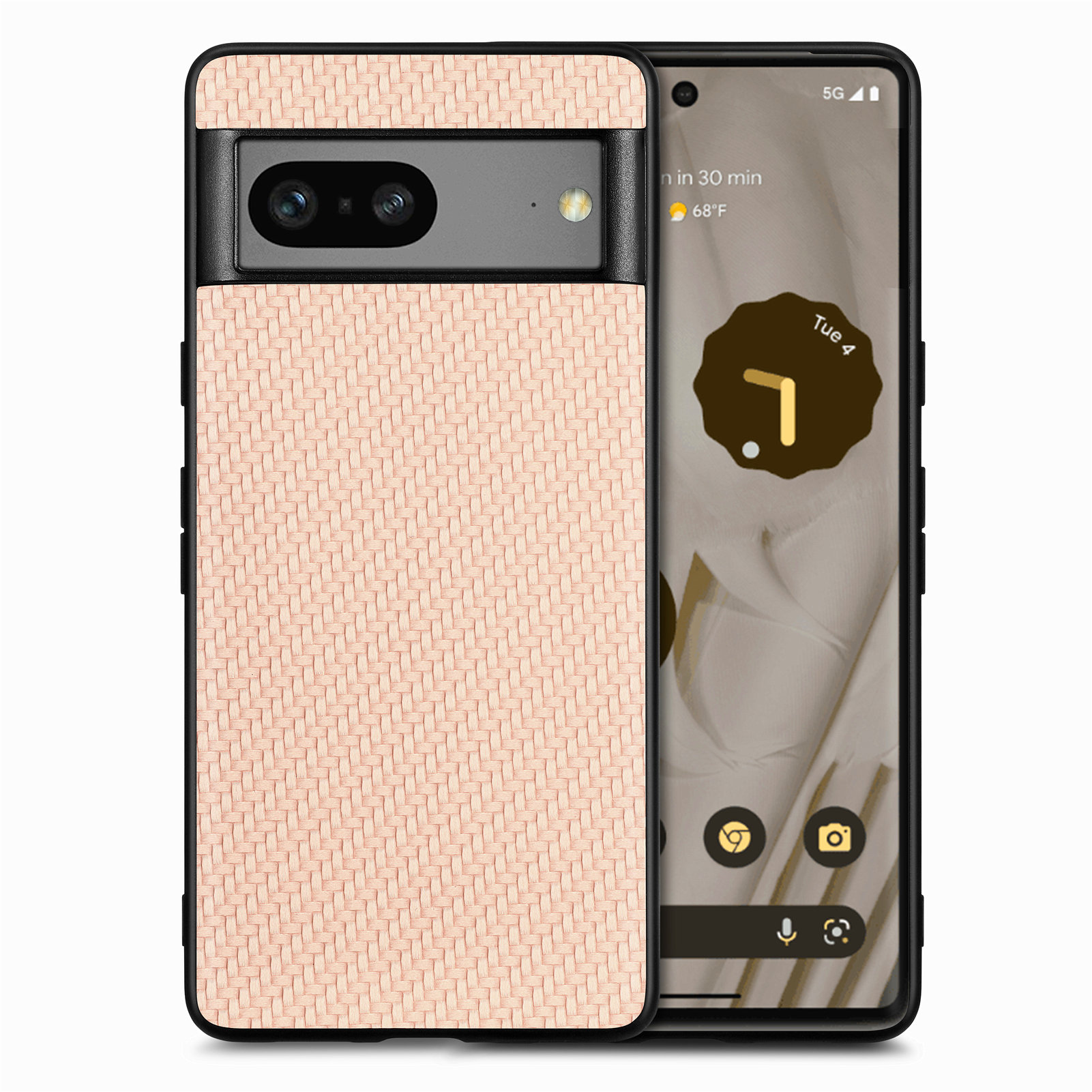 

Für Google Pixel 7a 5G Carbonfaser Texture Phone Back Hülle PU Lederbeschichtete PC+TPU Schockdcoverabdeckung - Khaki, Google Pixel 7a