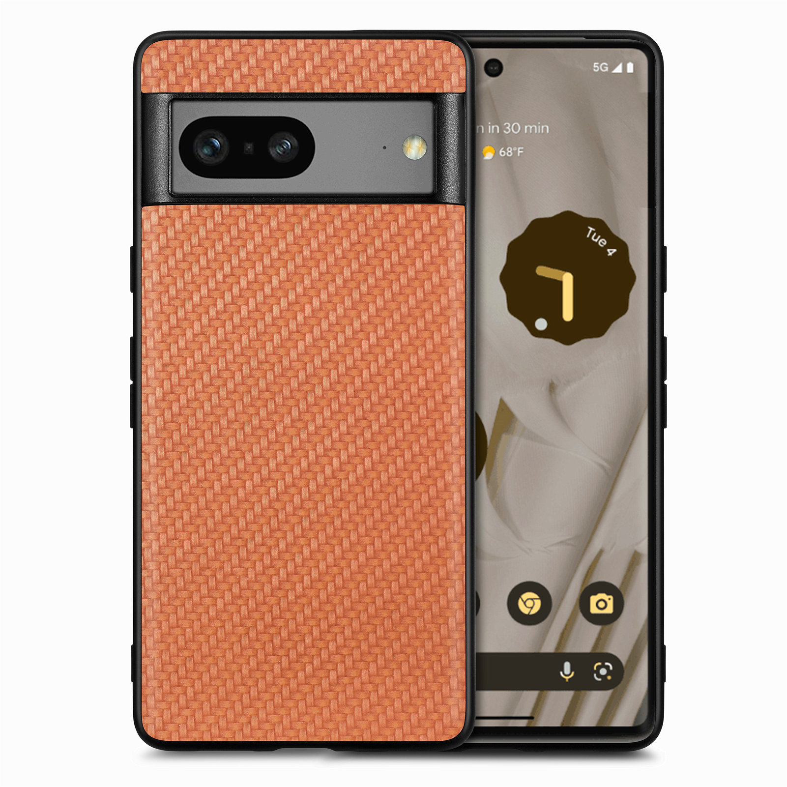 

Für Google Pixel 7a 5G Carbonfaser Texture Phone Back Hülle PU Lederbeschichtete PC+TPU Schockdcoverabdeckung - Braun, Google Pixel 7a