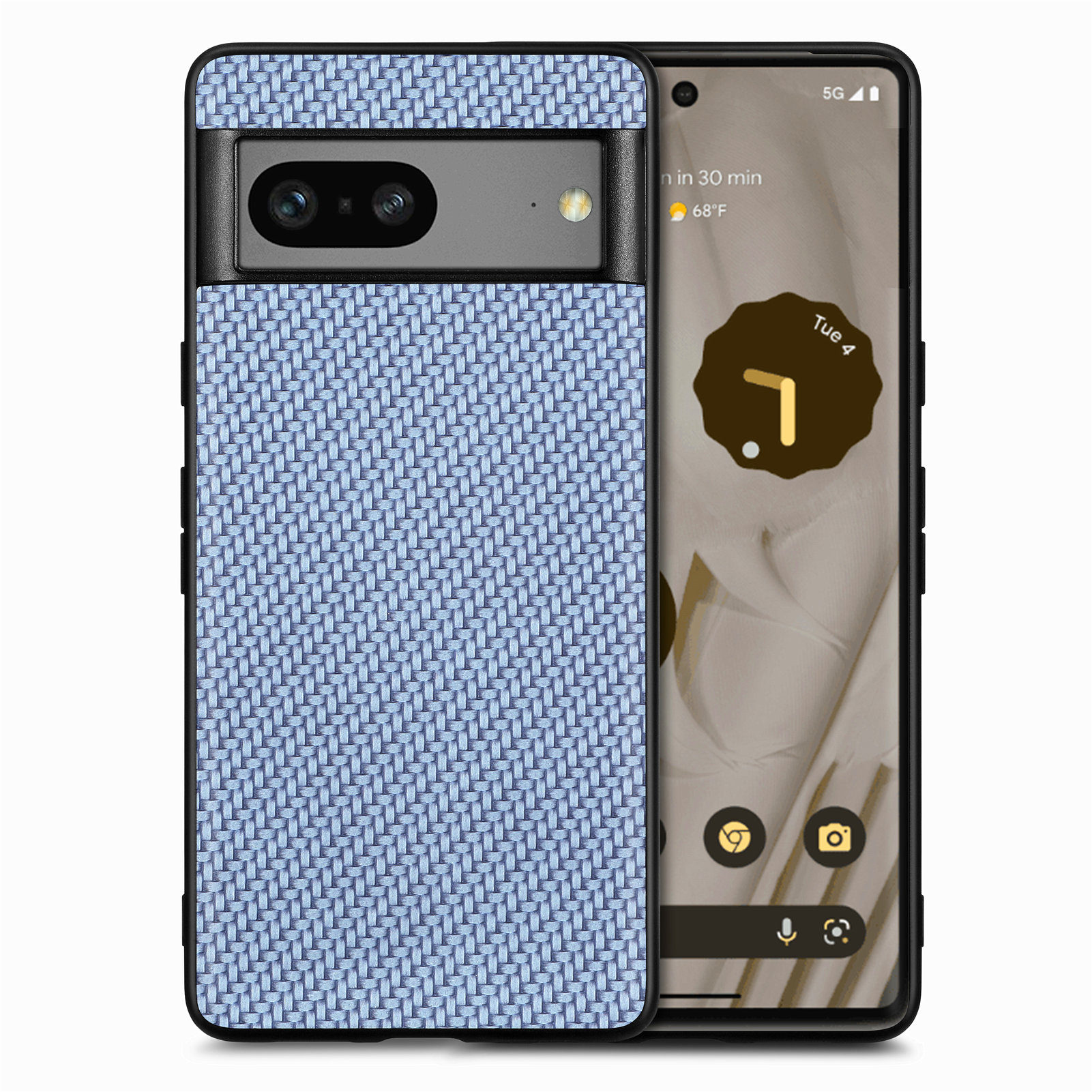 

Für Google Pixel 7a 5G Carbonfaser Texture Phone Back Hülle PU Lederbeschichtete PC+TPU Schockdcoverabdeckung - Blau, Google Pixel 7a