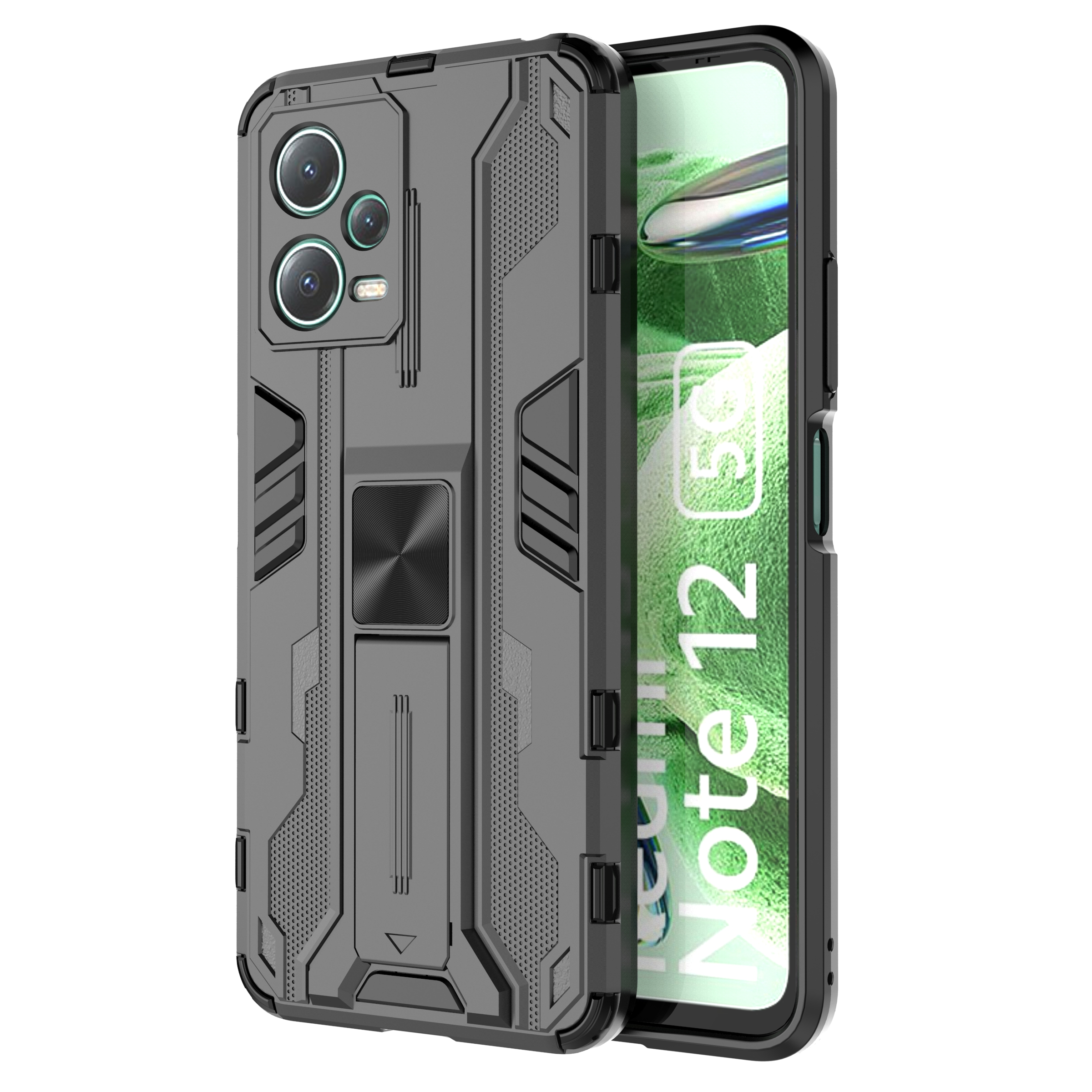 

Anti-fall-telefonabdeckung Für Xiaomi Redmi Note 12 5G (indien) / Poco X5 5g, Hard PC Soft TPU Protective Phone Case Kickstand - Schwarz, Xiaomi Redmi Note 12 5G (India)