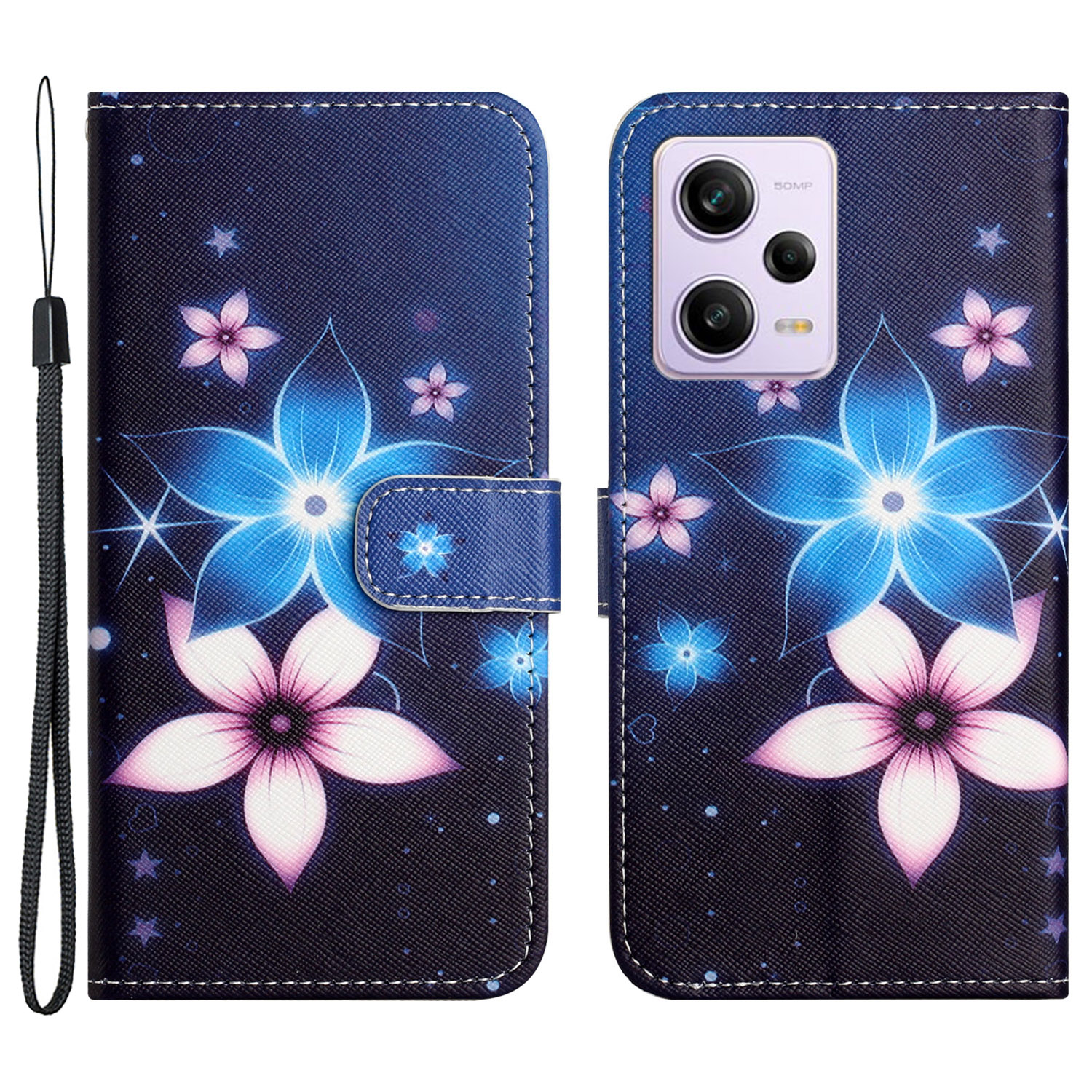 

Für Xiaomi Redmi Note 12 5g / Anmerkung 12 5G (China) / Poco X5 5G PU Leder Flip Wallet Telefon Hülle 3D Muster Design Stand Telefonabdeckung - Blaue Blume, Xiaomi Redmi Note 12 5G (India)