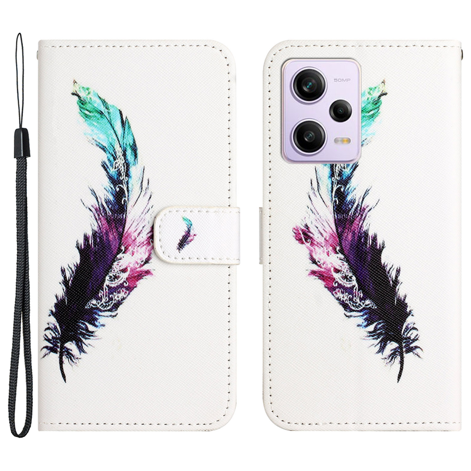 

PU Leder Flip Phone Hülle Für Xiaomi Redmi Note 12 Pro 5g, 3D -musterdruckdesign -brieftasche Mit Riemen - Feder, Xiaomi Redmi Note 12 Pro 5G