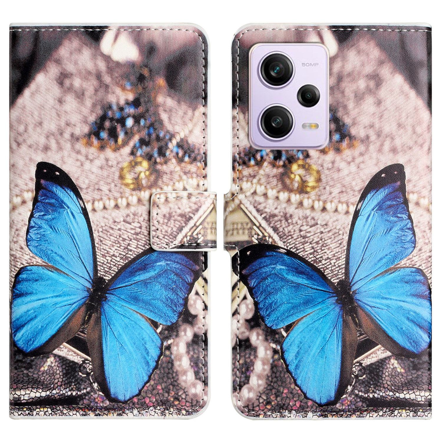 

Brieftasche Telefonhülle Für Xiaomi Redmi Note 12 Pro 5G, Musterdruck PU Lederständer Cover - Blauer Schmetterling, Xiaomi Redmi Note 12 Pro 5G