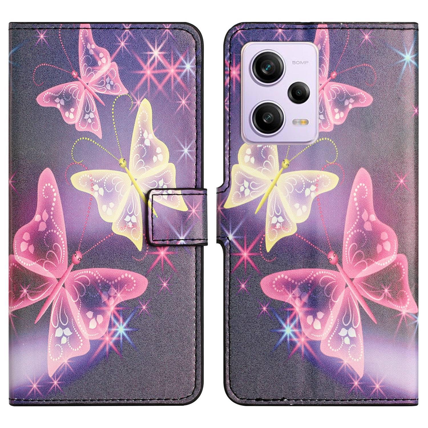

Brieftasche Telefonhülle Für Xiaomi Redmi Note 12 Pro 5G, Musterdruck PU Lederständer Cover - Glanz Schmetterlinge, Xiaomi Redmi Note 12 Pro 5G