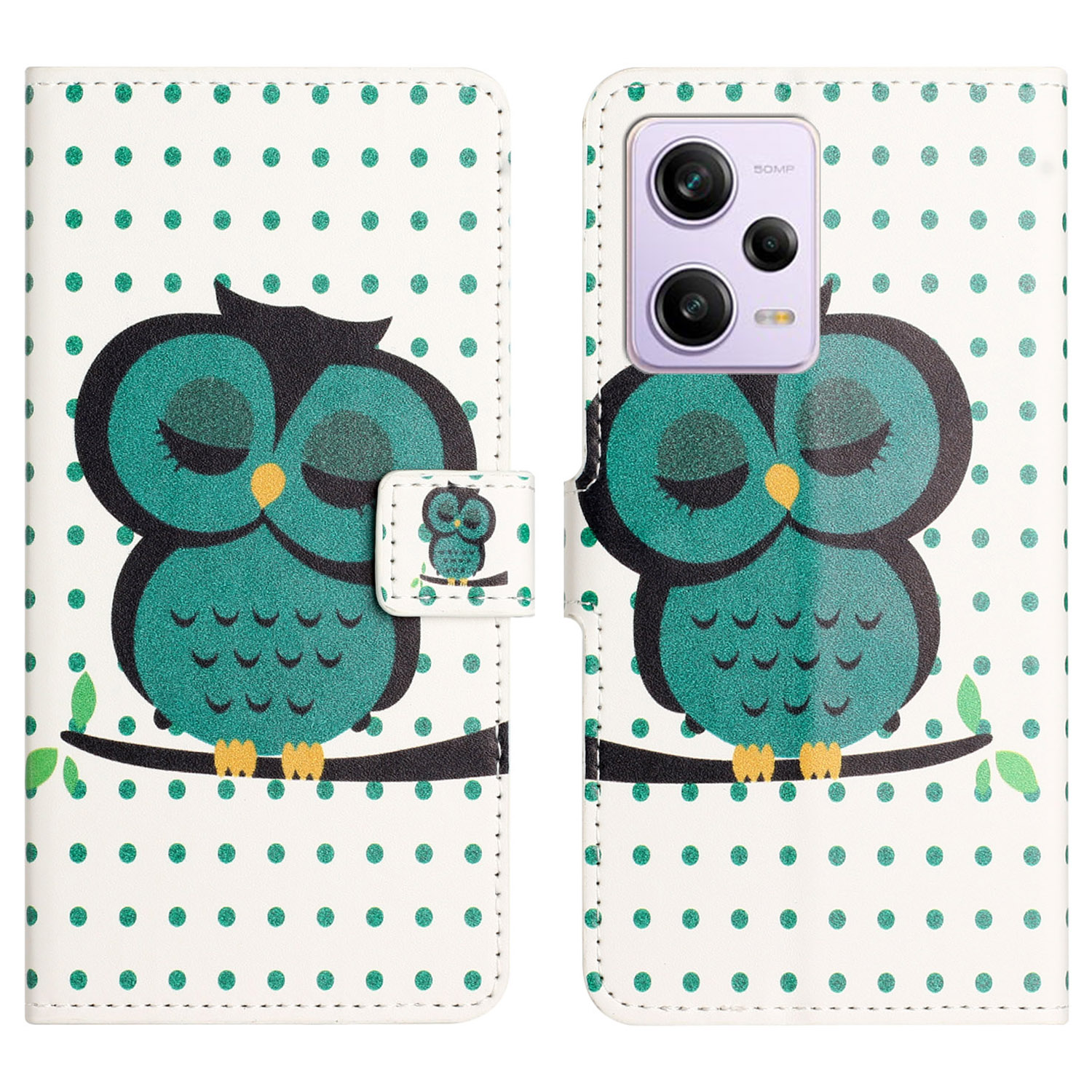 

Brieftasche Telefonhülle Für Xiaomi Redmi Note 12 Pro 5G, Musterdruck PU Lederständer Cover - Punkte / Eule, Xiaomi Redmi Note 12 Pro 5G