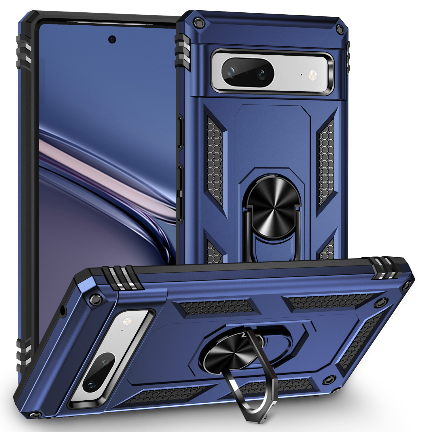 

Back Protector Phone Hülle Für Google Pixel 7a, Militärgrade Anti-drop-pc + Tpu-schutzschutz Mit Ring-kickstand - Blau, Google Pixel 7a