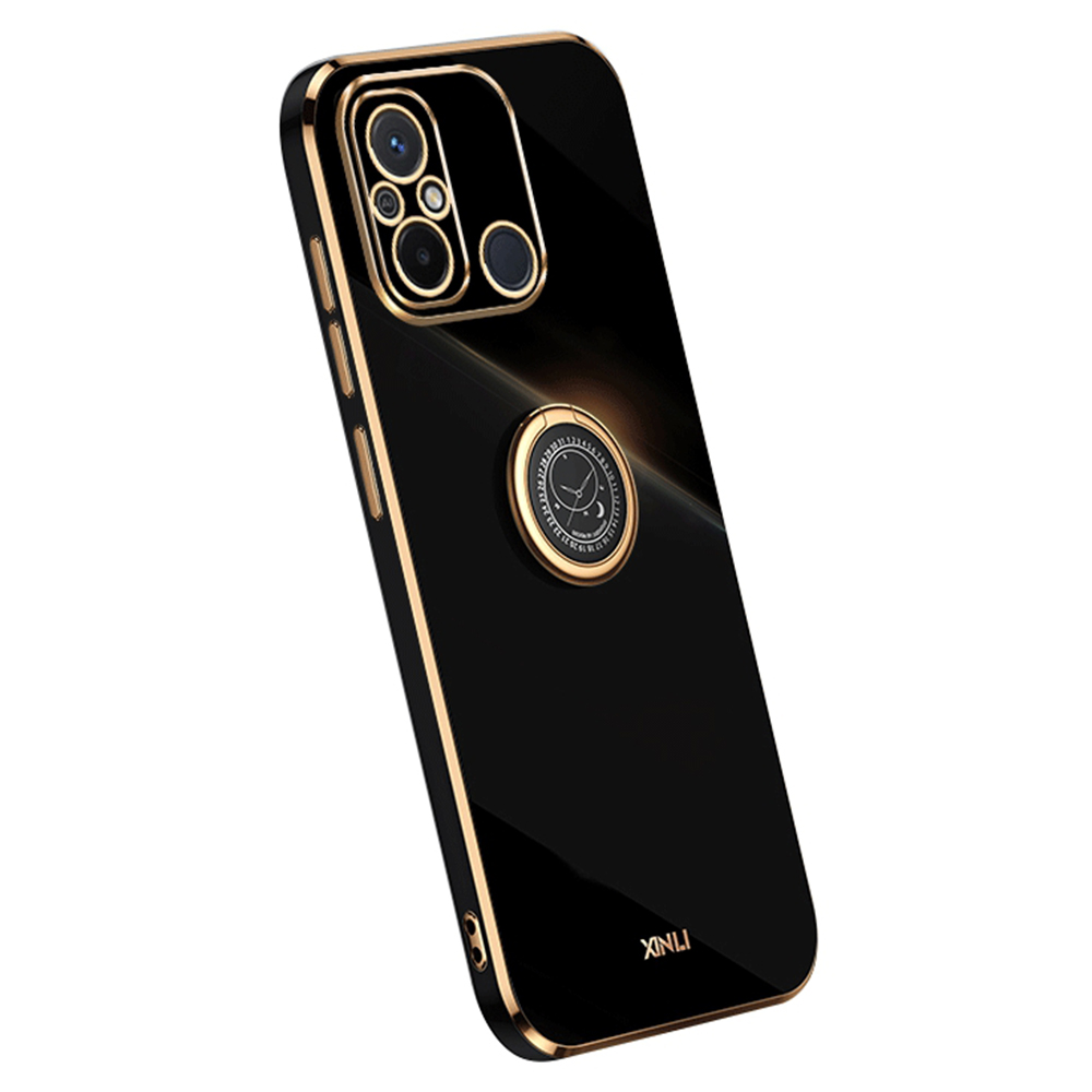 

Xinli Für Xiaomi Redmi 12C 4G Ring Kickstand Phone Protective Case Elektroplieren Goldener Kanten TPU -rückenabdeckung - Schwarz, Xiaomi Redmi 12C 4G