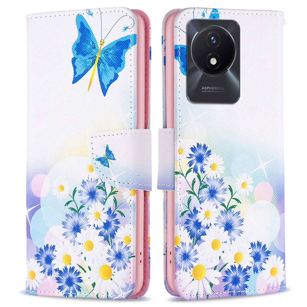 

Musterdruckphase Für Vivo Y02 4G, Flip Ständer PU Leder Brieftasche Telefonabdeckung - Schmetterling Und Blumen, vivo Y02 4G