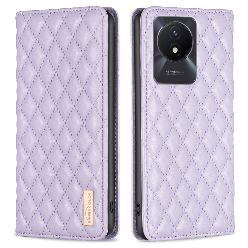 

Binfen Color BF Style-16 Für Vivo Y02 4G Eingeprägter Rhombus-stand Hülle PU Lederkartenhalter Magnetische Absorption Telefonabdeckung - Lila, vivo Y02 4G