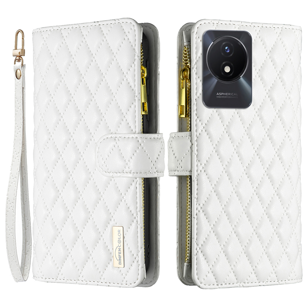 

Binfen Farbe BF Style-15 Für Vivo Y02 4G PU Leder Hülle Wallet Stand Reißverschluss Pocket Phone Cover Mit Riemen - Weiss, vivo Y02 4G