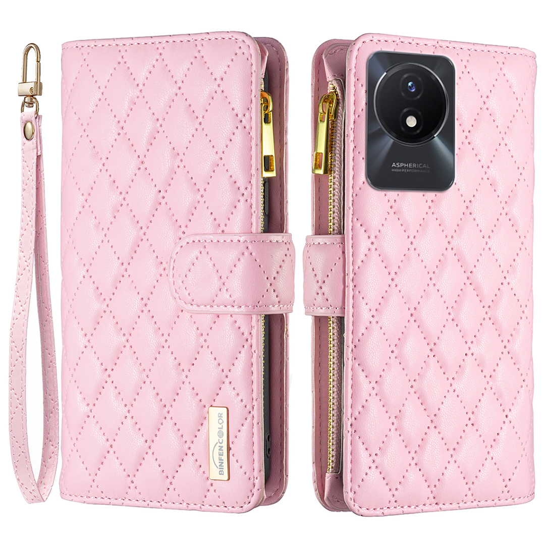 

Binfen Farbe BF Style-15 Für Vivo Y02 4G PU Leder Hülle Wallet Stand Reißverschluss Pocket Phone Cover Mit Riemen - Rosa, vivo Y02 4G