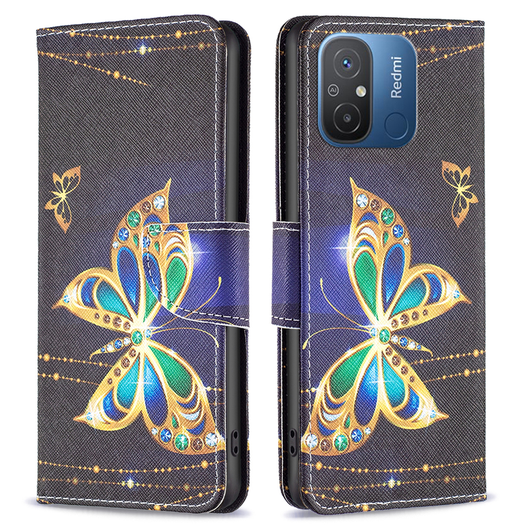 

Für Xiaomi Redmi 12C 4G PU Leder Brieftasche Telefon Hülle Gedrucktes Ständer Flip Protective Telefonabdeckung - Schmuck Schmetterling, Xiaomi Redmi 12C 4G