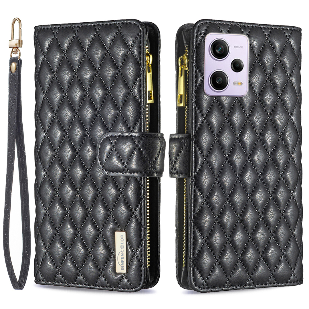 

Binfen Farbe BF Style-15 Für Xiaomi Redmi Note 12 Pro 5G PU Leder Hülle Ständer Reißverschluss Pocket Telefonabdeckung Mit Riemen - Schwarz, Xiaomi Redmi Note 12 Pro 5G