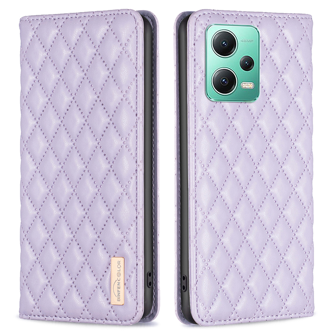 

Binfen Farbe BF Style-16 Telefonhülle Für Xiaomi Redmi Note 12 5G PU Lederstand Cover-kartenhalter Magnetische Schließung Telefonhülle - Lila, Xiaomi Redmi Note 12 5G (India)