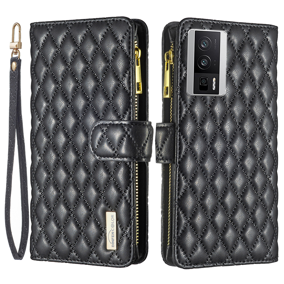 

Binfen Color BF Style-15 Für Xiaomi Redmi K60 5G / K60 Pro 5G Reißverschluss Pock Leder Brieftaschenhülle Telefonständer Mit Riemen - Schwarz, Xiaomi Redmi K60 5G