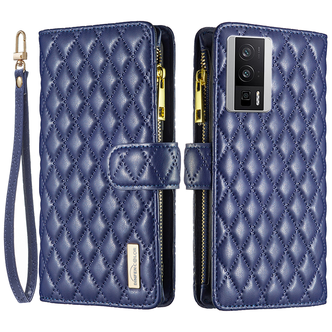 

Binfen Color BF Style-15 Für Xiaomi Redmi K60 5G / K60 Pro 5G Reißverschluss Pock Leder Brieftaschenhülle Telefonständer Mit Riemen - Dunkelblau, Xiaomi Redmi K60 5G
