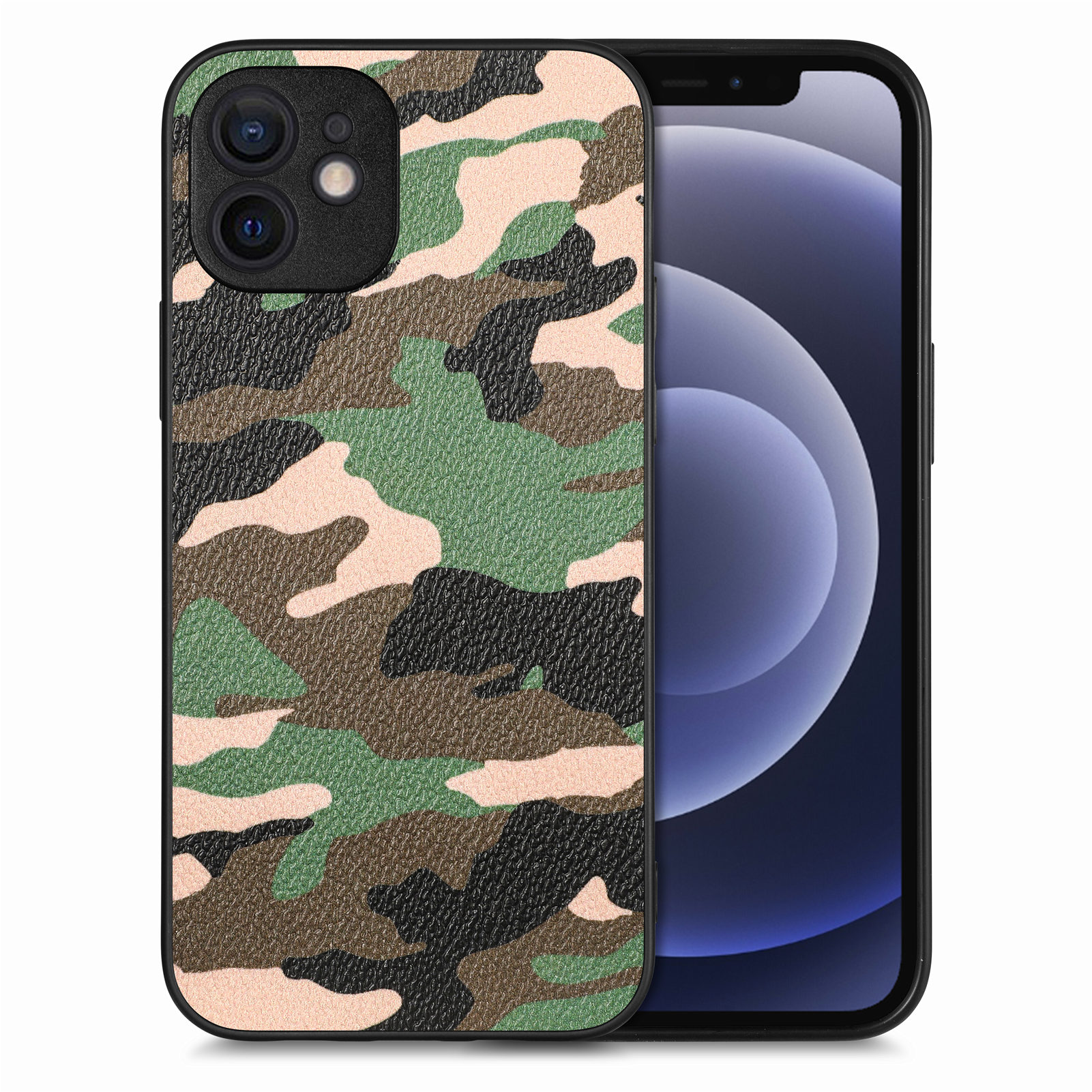 

Для Iphone 12 Mini 5,4-дюймовый Камуфляжный Корпус PU Leather+PC+TPU Anti-dop Protective Cover - Зеленый, iPhone 12 mini