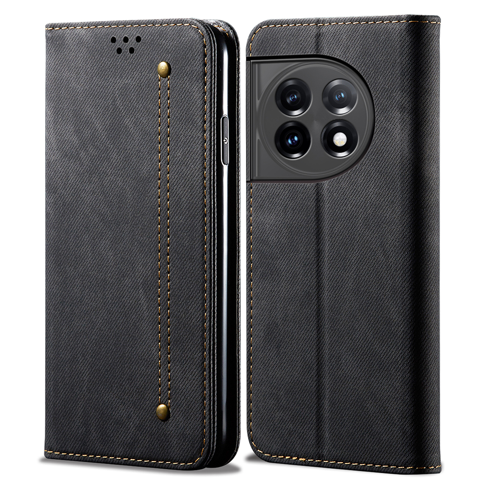 

Telefon Brieftasche Ledertasche Für OnePlus 11r 5G, Jeans Stoff Texturständer Cover - Schwarz, OnePlus 11R 5G