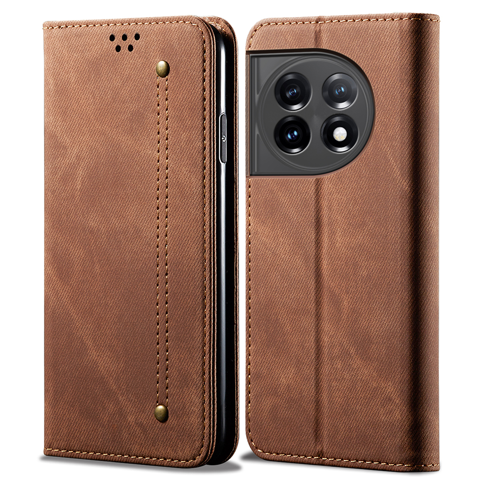 

PU Leder Telefonständer Hülle Für OnePlus 11 5G, Jeans Stoff Textur Handy Brieftasche Abdeckung - Kaffee, OnePlus 11 5G