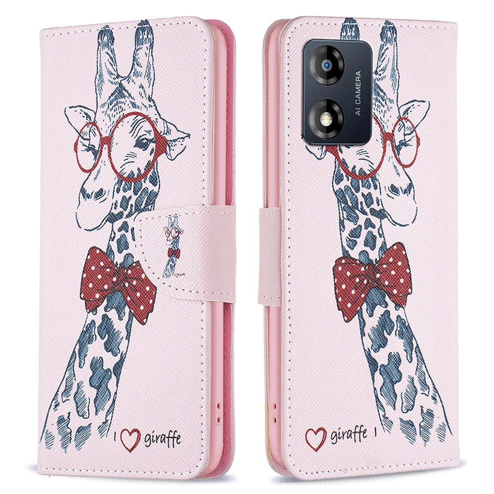 

Leder-telefonhülle Für Motorola Moto E13 4G BF Muster Druck Leder-1 Vollschutz Flip Phone Deckungs Brieftasche - Giraffe, Motorola Moto E13 4G