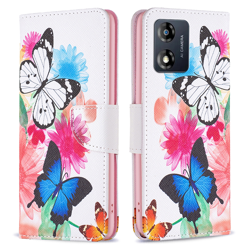 

Leder-telefonhülle Für Motorola Moto E13 4G BF Muster Druck Leder-1 Vollschutz Flip Phone Deckungs Brieftasche - Zwei Schmetterlinge, Motorola Moto E13 4G