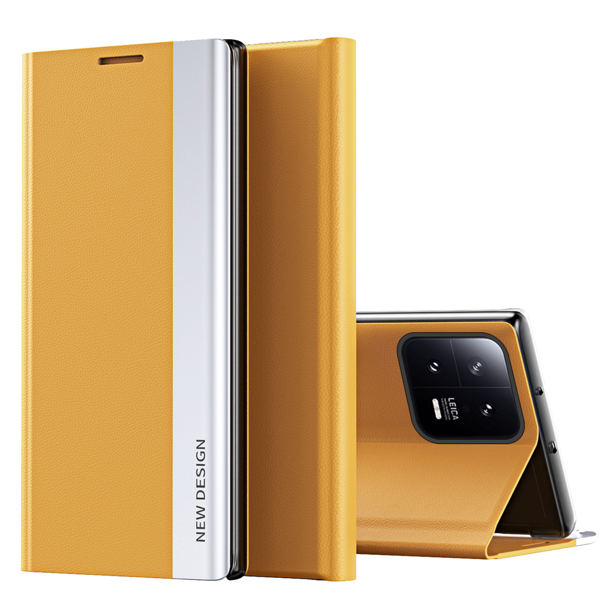 

Telefonleder-hülle Für Xiaomi 13 5G, Elektroplieren Anti-drop-handy-ständerabdeckung - Gelb, Xiaomi 13